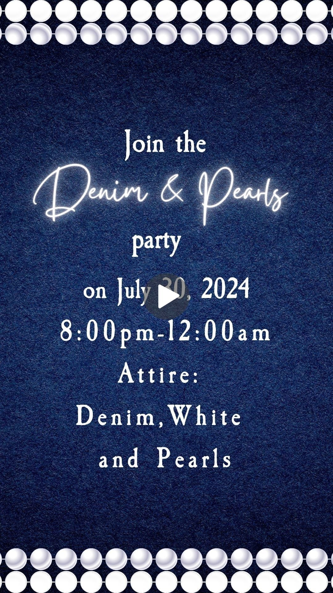 Denim & Pearl Birthday Video Invitation - Denim & Pearl Theme Birthday Party Invite