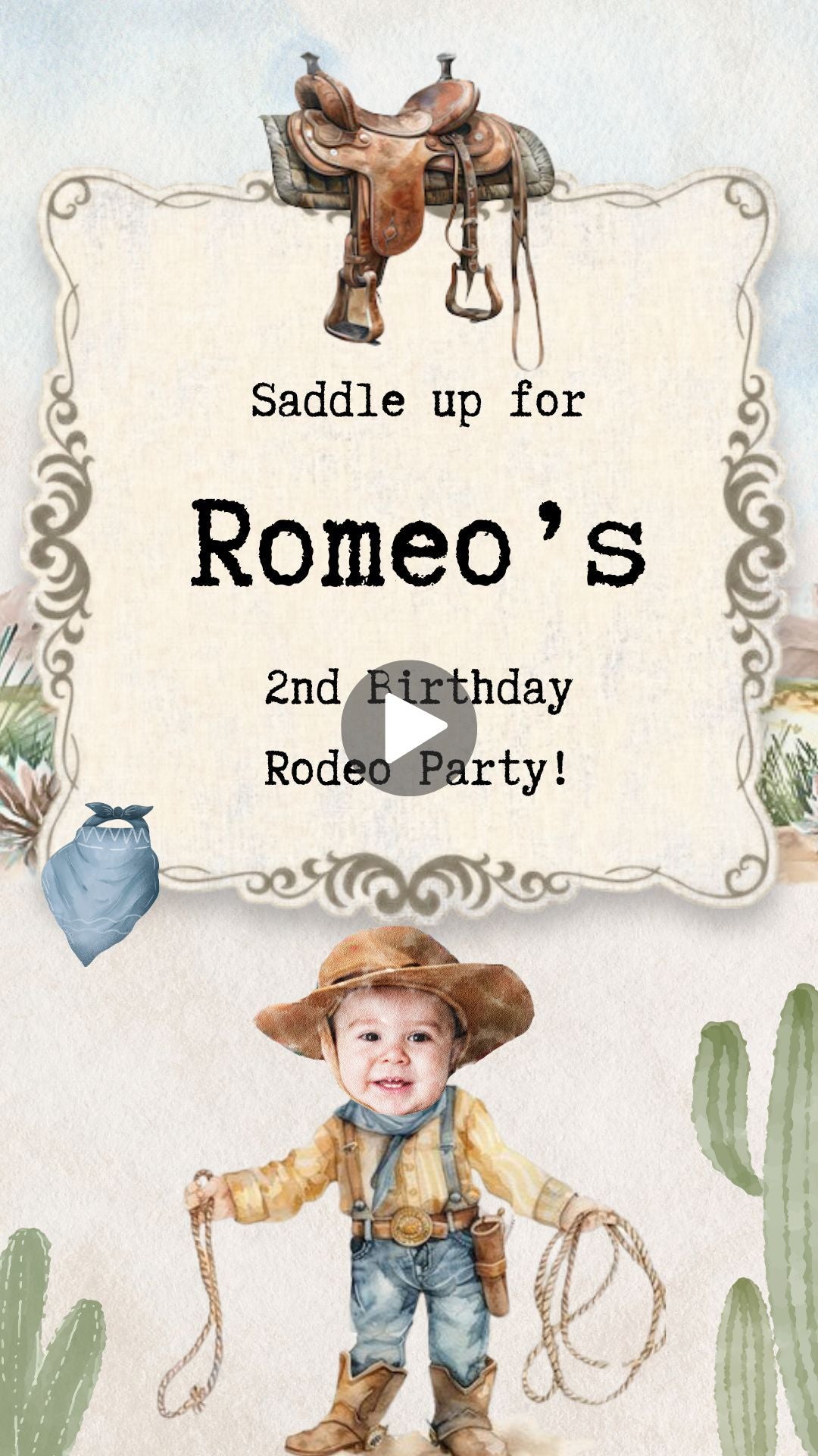 Cowboy Birthday video invitation with Wild West theme and custom text