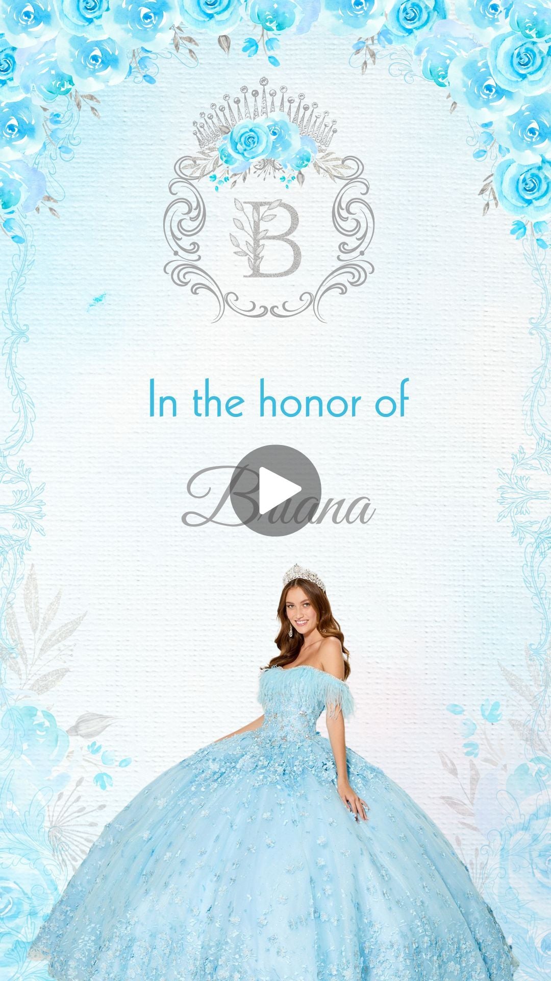 Cinderella Blooming Quinceañera Video Invitation - Cinderella Quinceañera Theme Quince Años Birthday Digital Invite