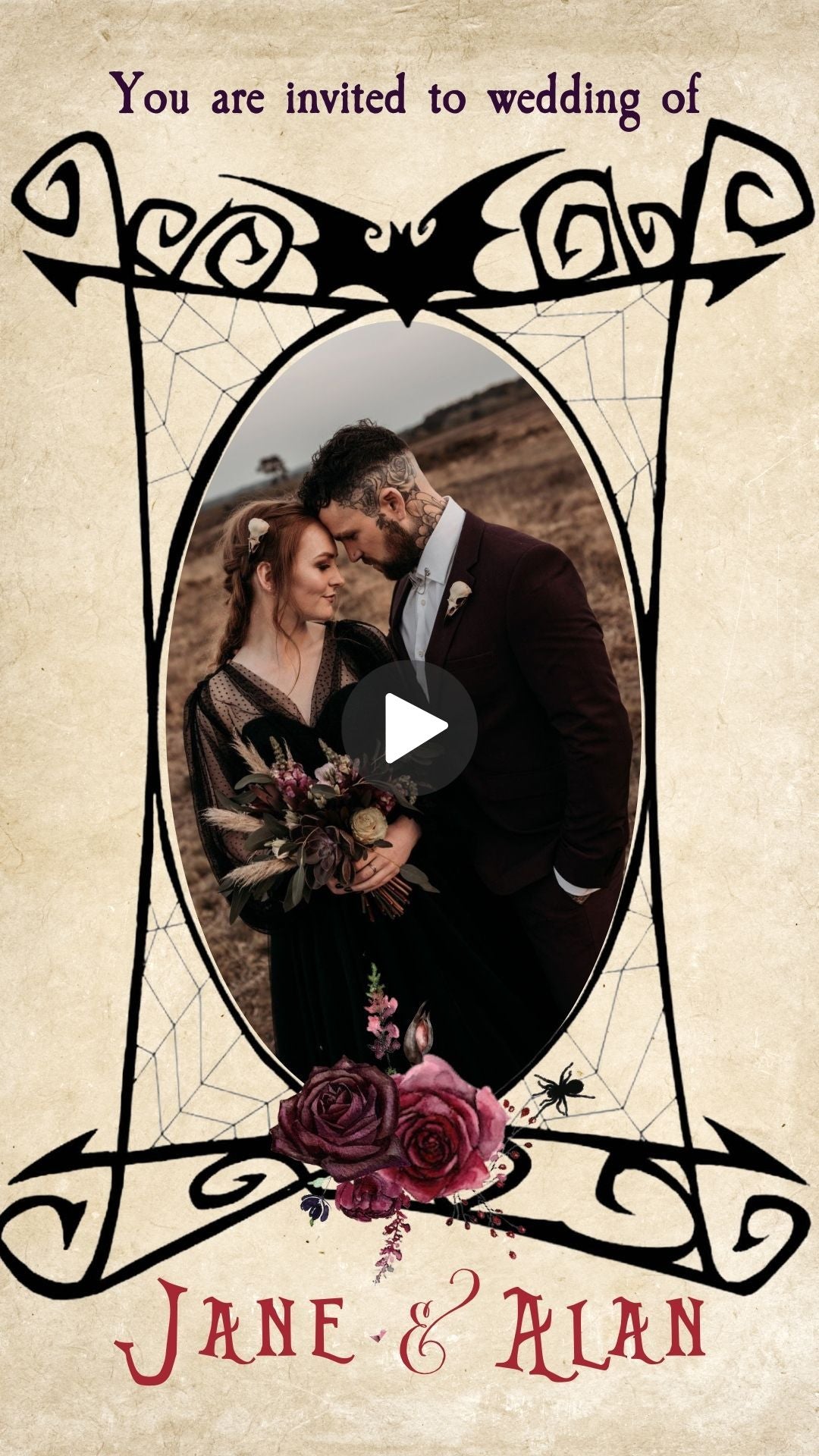 Nightmare Before Christmas Wedding Video Invitation - Gothic Jack and Sally Wedding Invitation - Save The Date