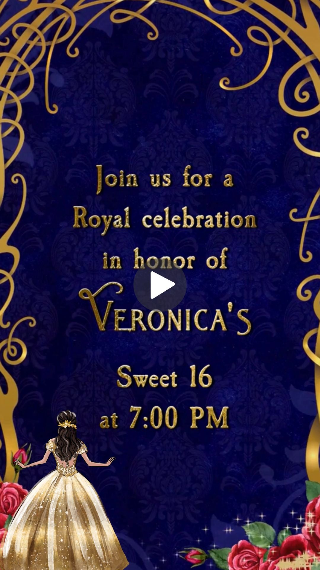 Beauty and Beast Yellow Sweet 16 Formal Video Invite - Beauty and The Beast Yellow Dress Theme Digital Invite