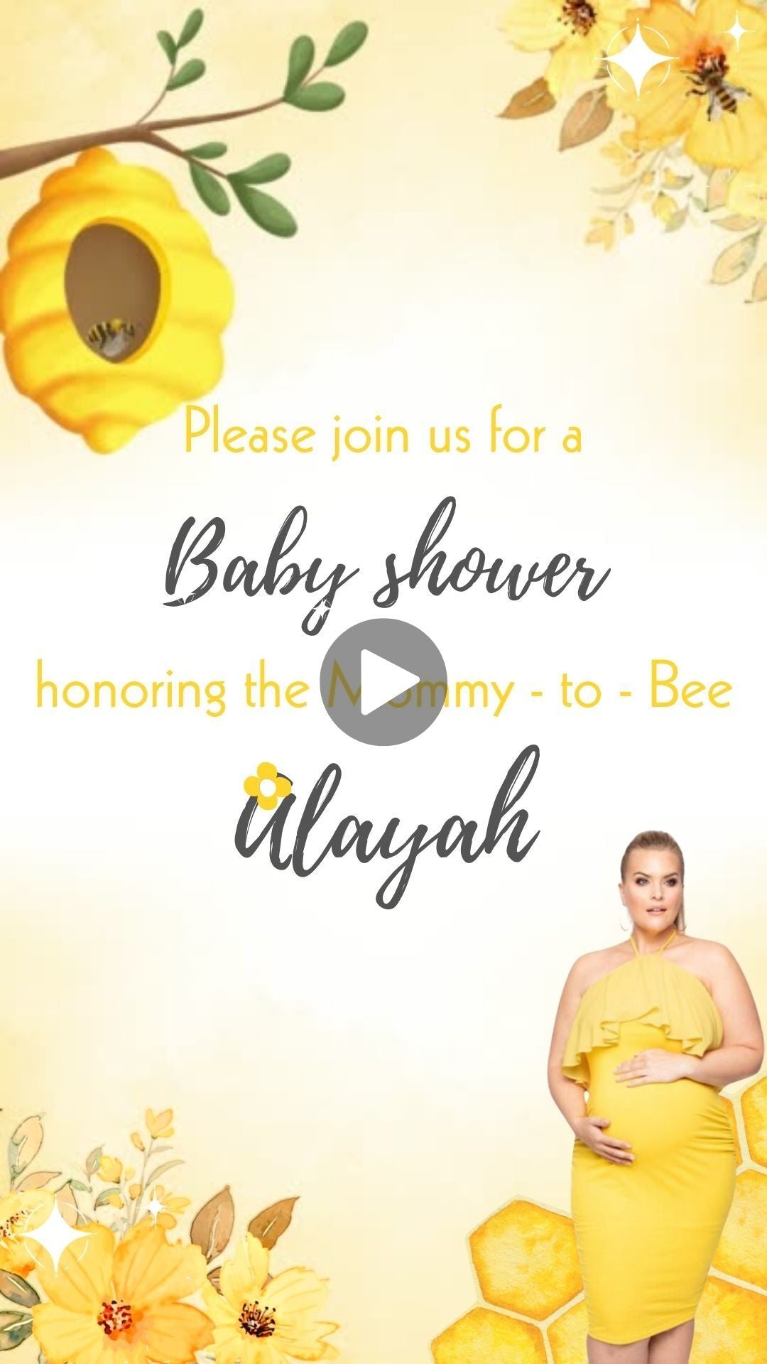 Bee Baby Shower Video Invitation - Bumble Bee Shower Invite - Bee Shower Theme Invite