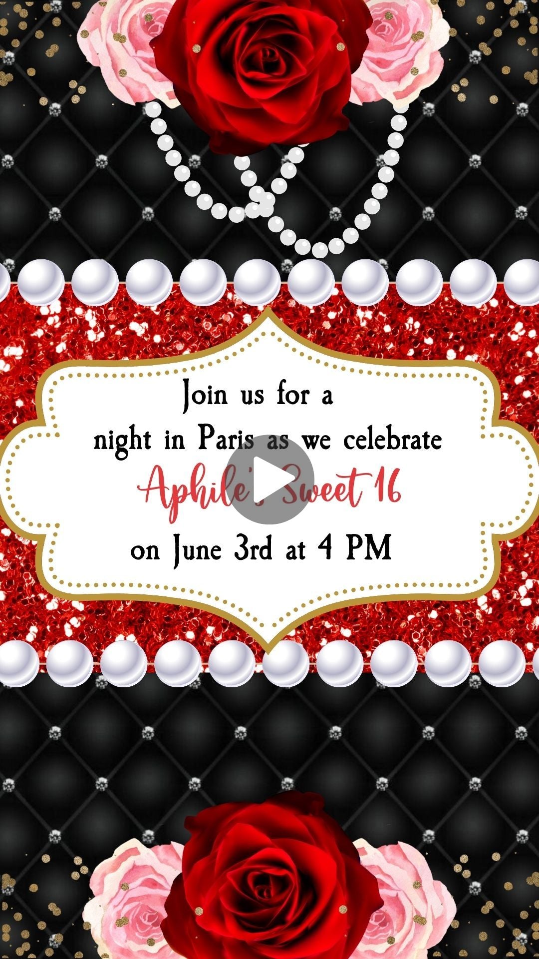 Sweet 16 Paris Birthday Video Invitation - Sweet 16 Paris Theme Birthday Party Invite