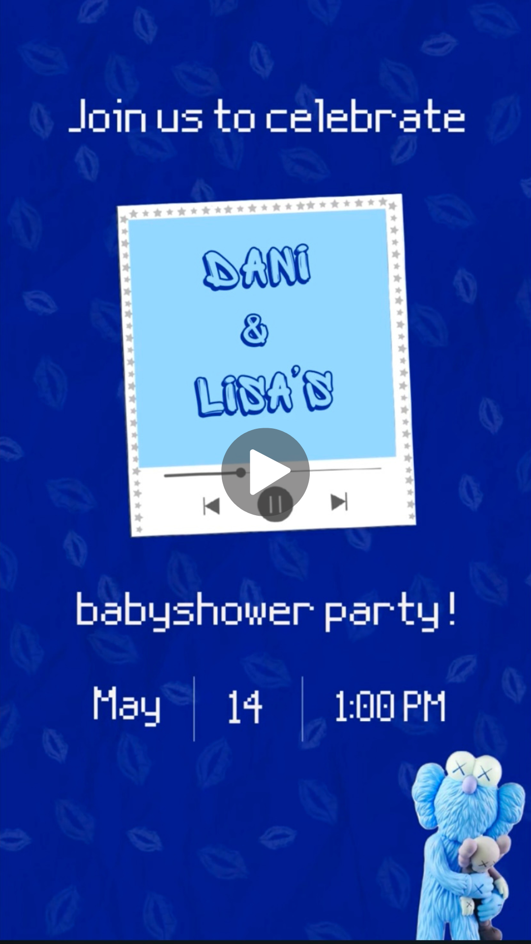 Royal Blue Kaws Birthday Invitation - Cool Kaws Birthday Invite for Boys or Teens Party | Canva Template | Instant Download