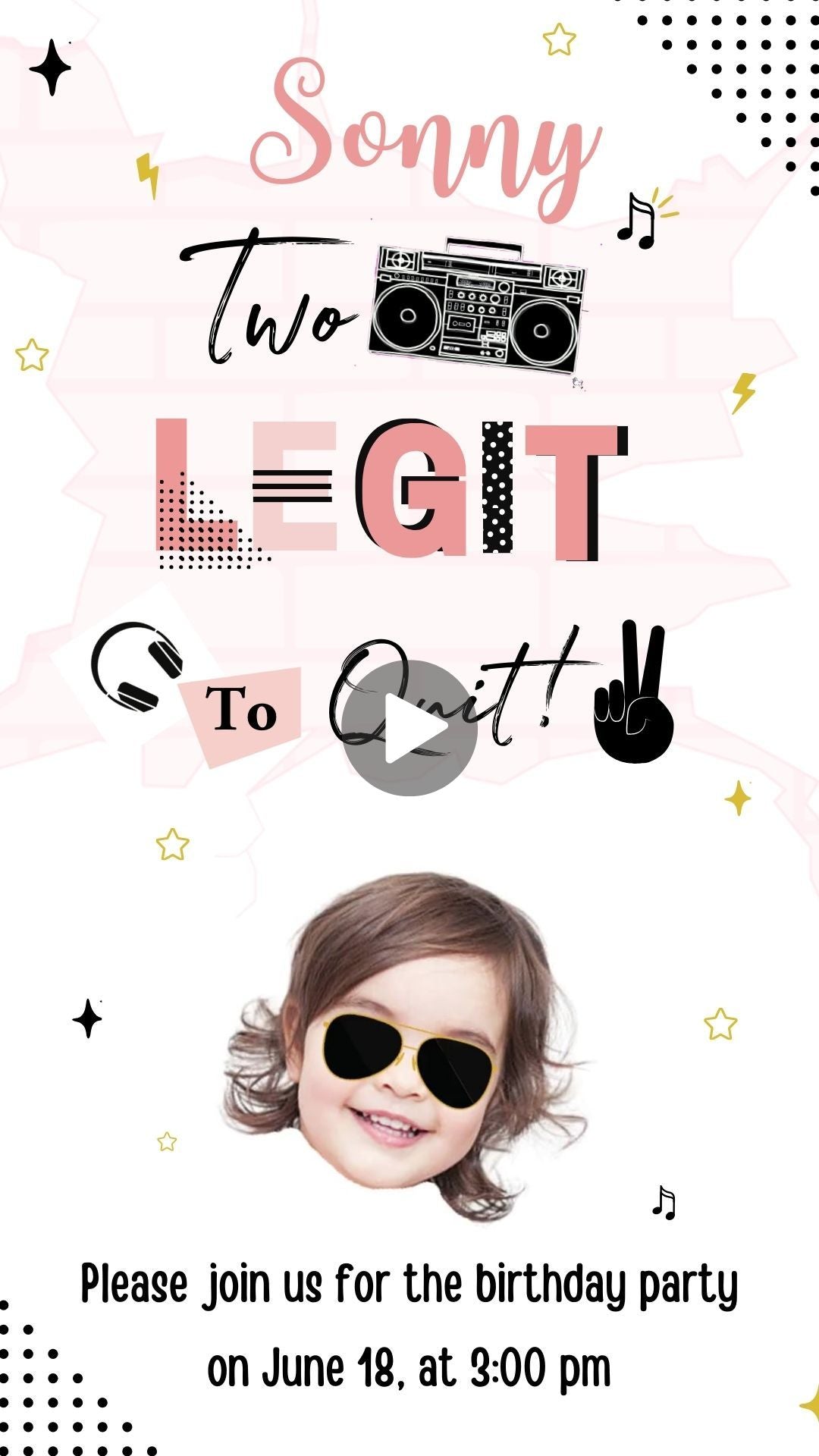 Two Legit Girl Birthday Video Invitation - Two Legit Theme Birthday Party Invite