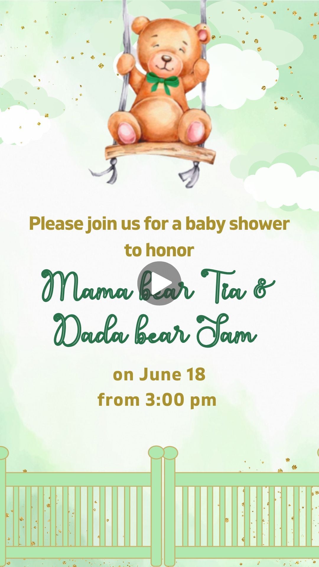 Teddy Bear Baby Shower Green Invitation - Teddy Bear Green Theme  Baby Shower Party Invite