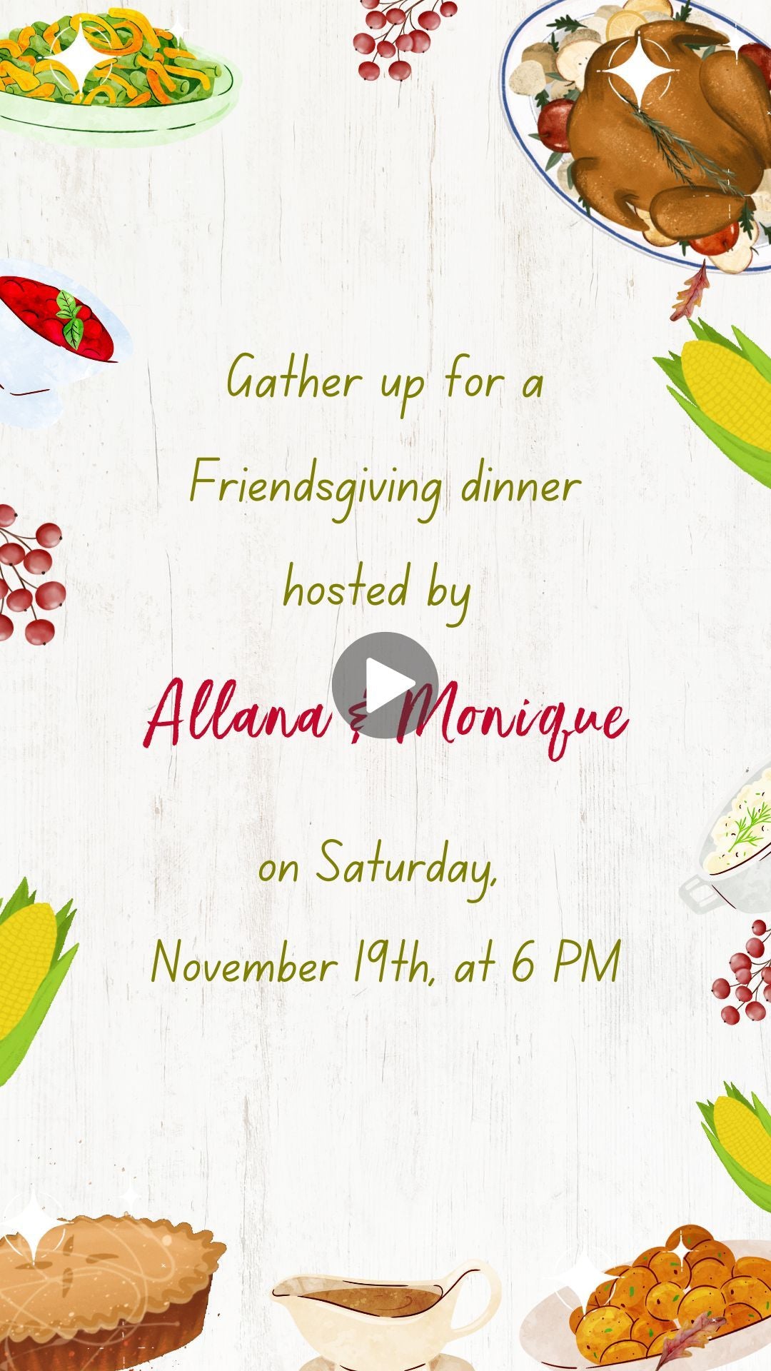 Friendsgiving Thanksgiving Video Invitation -  Friendsgiving Thanksgiving Theme Denner Invite