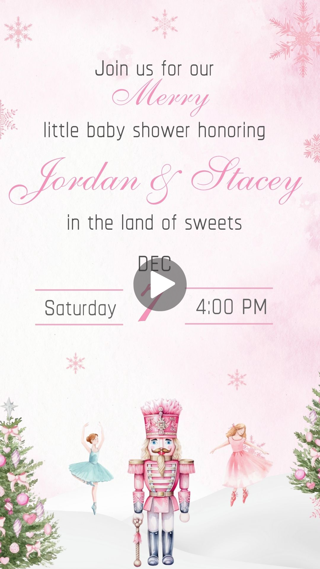 Pink Nutcracker Baby Shower Invitations - Nutcracker-Themed Digital Invite for an Enchanted Celebration