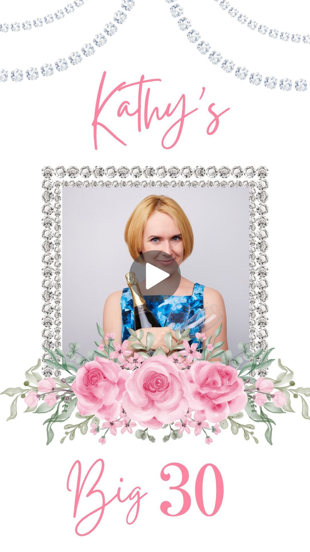 Rose & Diamond Birthday Video Invitation - Rose And Diamond Theme Birthday Party Invite