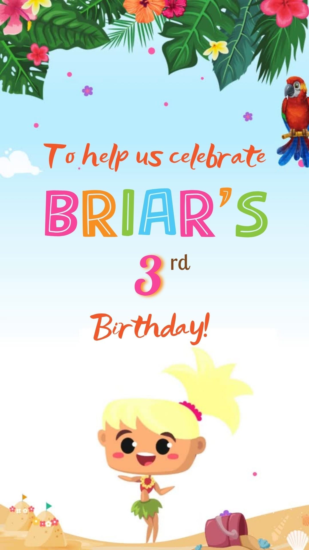 Luau Birthday Video Invitation – Tropical Hawaiian Party Animated Digital Invite | canva template | instant download