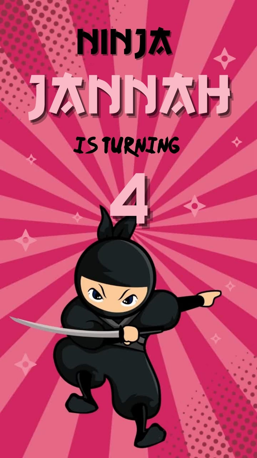 Ninja Girl Birthday Video Invitation -  Girl Ninja Pink Theme Party Invite - Kids ninja party invitation | Canva Template | Instant Download