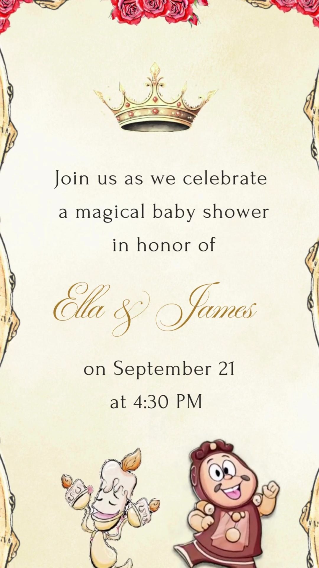 Vintage Beauty & the Beast Baby Shower Invitation - Beauty & the Beast Baby Shower Invitation