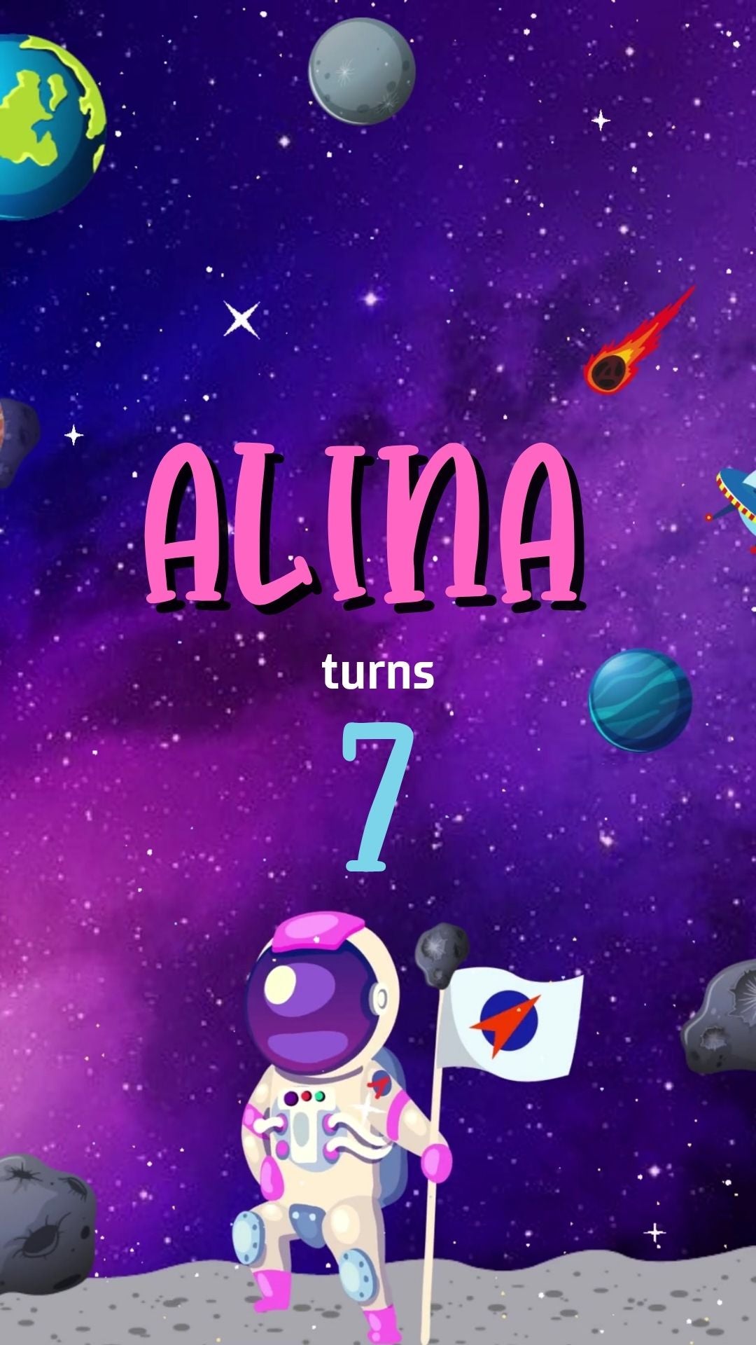 Outer Space Girl Birthday Invitation - Outer Space Theme Party Invite | Canva Template | Instant Download