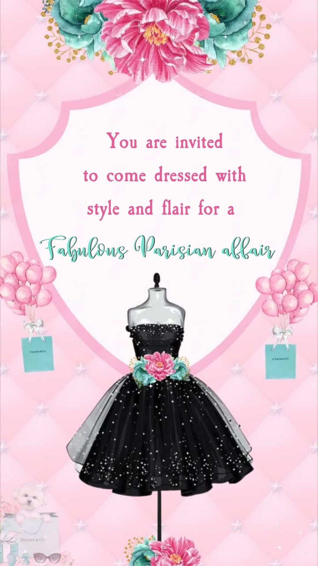 Paris Birthday Video Invitation - Paris Pink Floral Theme Birthday Party Invite | Canva Template | Instant Download