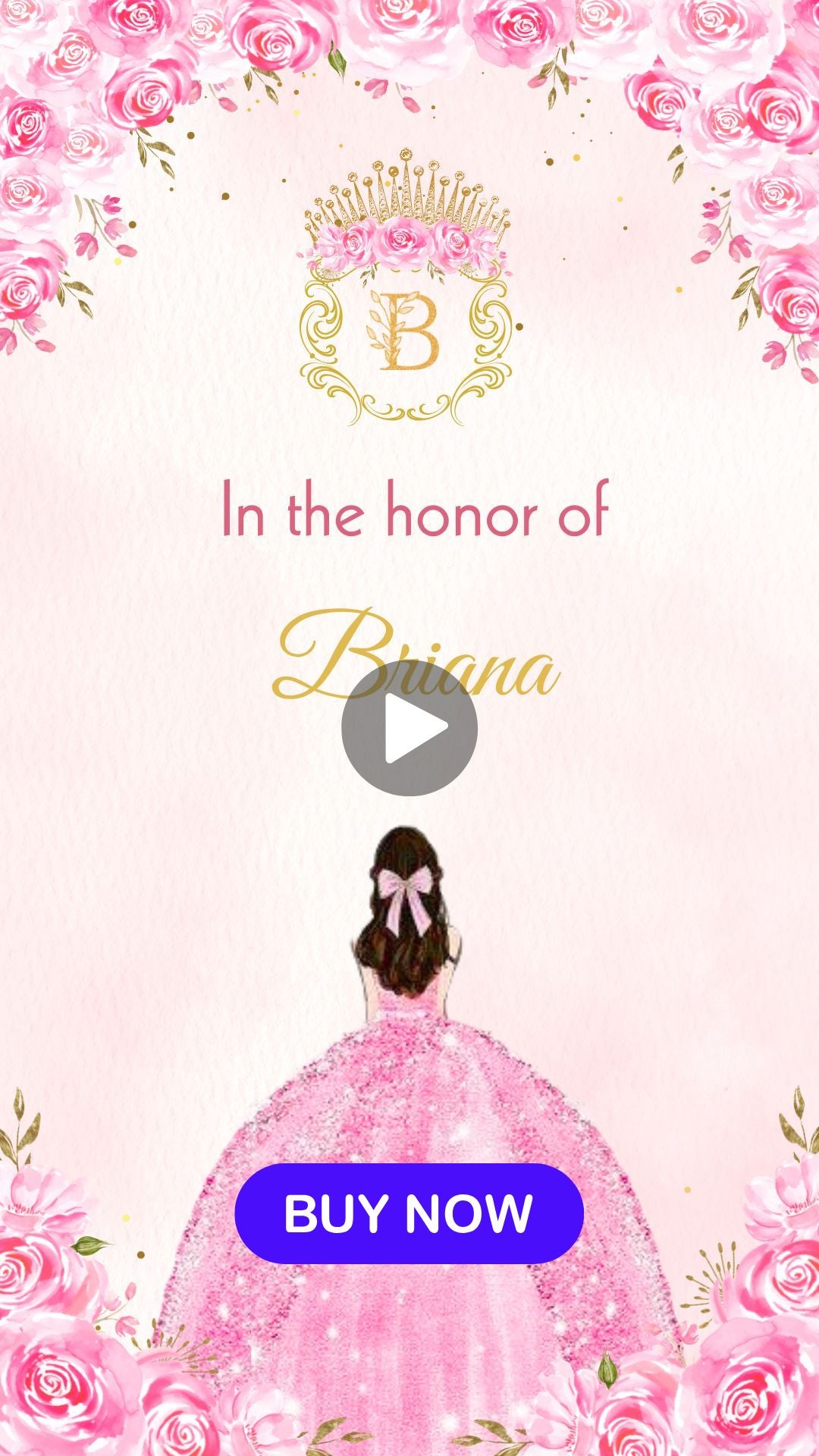 Pastel Pink  & Gold Quinceanera Video Invitation - Pastel Pink  & Gold Quinceanera Theme Digital Invite