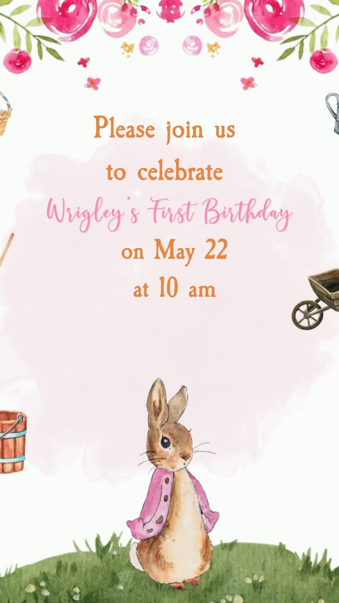 Peter Rabbit Girl Birthday Video Invitation - Peter Rabbit Girl Theme Birthday Party Invite | Canva Template | Instant Download
