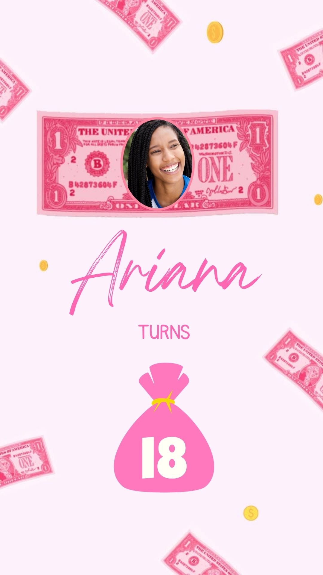 Pink Money Invitation - Dollars and Pounds Birthday Party Invite | Canva Template | Instant Download