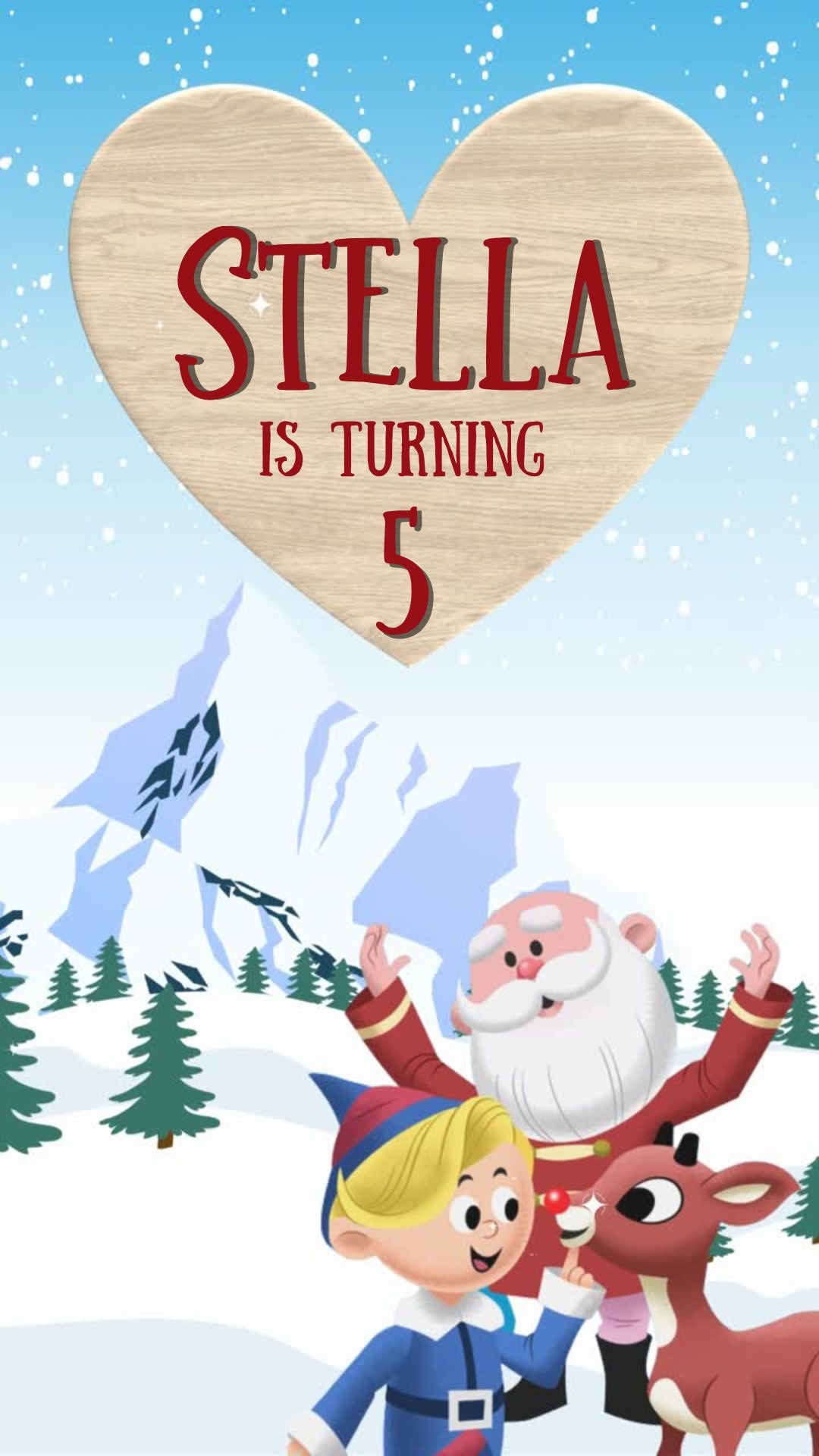 Reindeer 1960s birthday video invitation with retro vintage holiday theme design