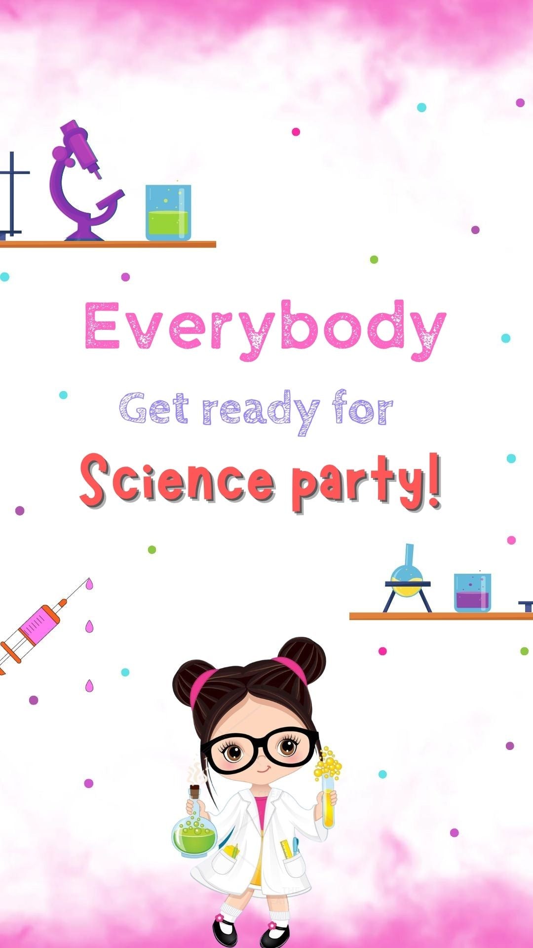 Bill the Science Girl Birthday Party Video Invitation - Girl Science Party Theme Birthday Invite | Canva Template | Instant Download