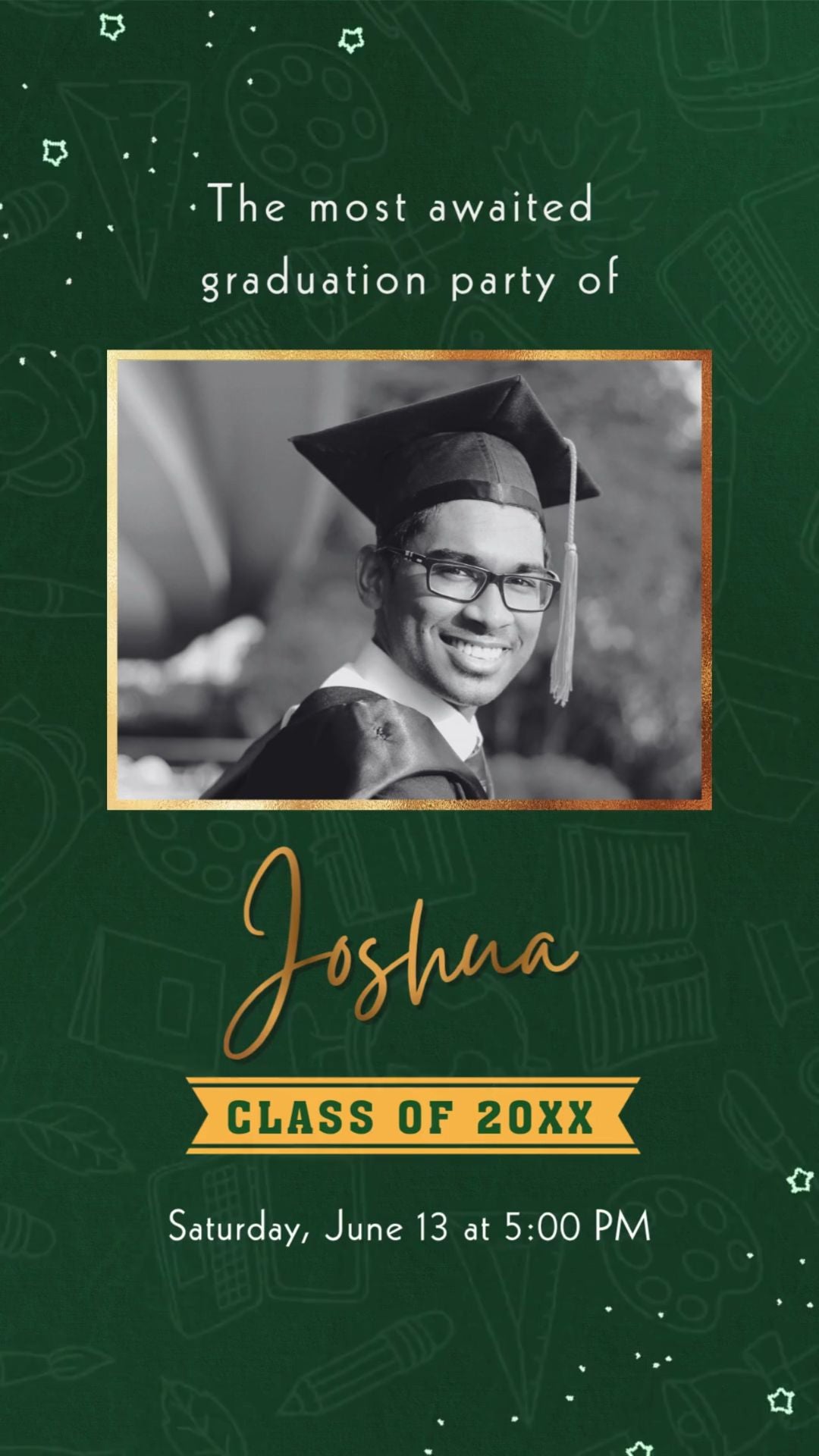 Graduation Party Animated Green Invitation - Graduation Animated Green Theme Invite | Class of 2026 Invite | Canva Template | Instant Download