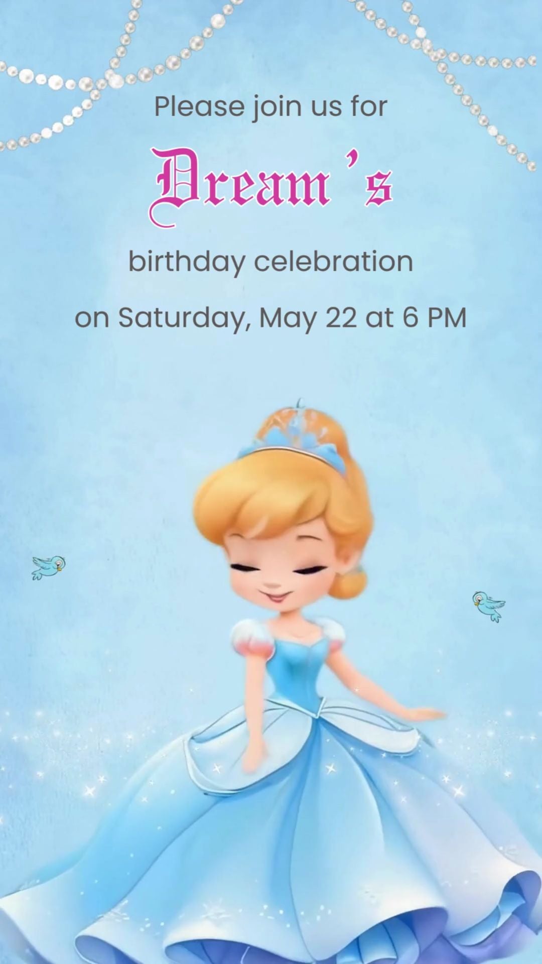 Cinderella kid birthday Invitation - Princess Birthday Video Invitation | Royal Kids Birthday Invite | Animated Digital Invitation | Canva Template | Instant Download