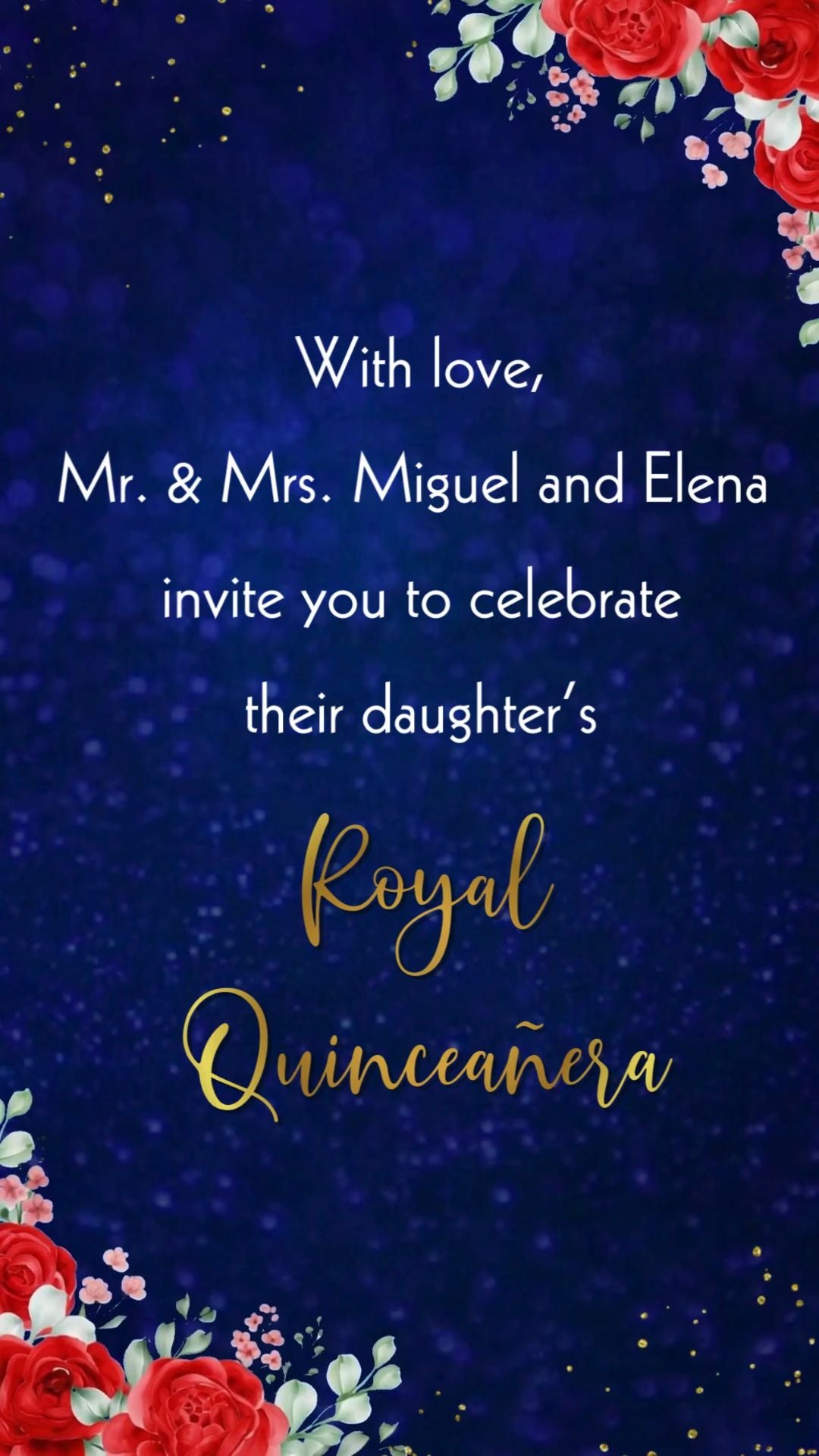 Blue & Gold Quinceanera Birthday Video Invitation - Blue Quinceanera Theme Birthday Party Invite | Canva Template | Instant Download