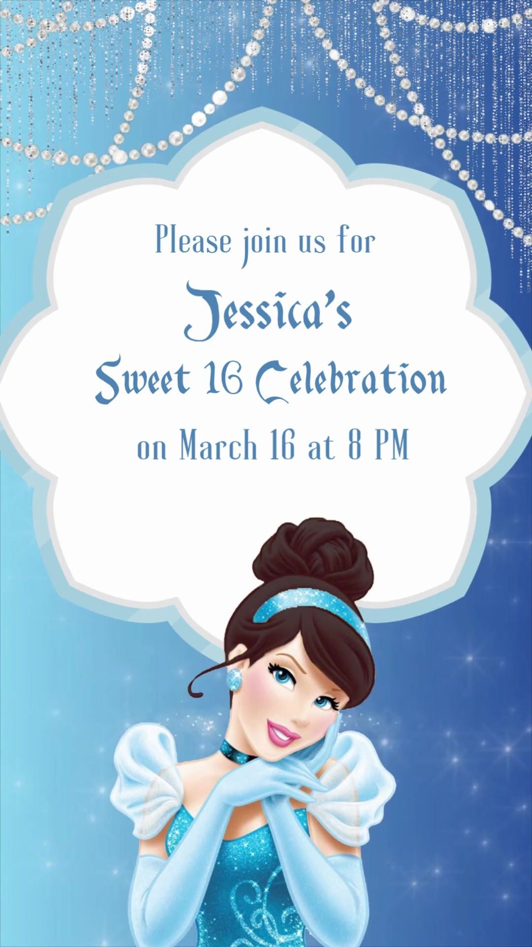 Cinderella Sweet 16 Birthday Video Invitation - Cinderella Theme Digital Party Invite | Canva Template | Instant Download