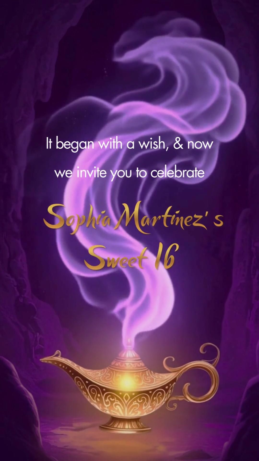 Aladdin Sweet 16 Video Invitation | Arabian Nights Sweet 16 Party Invite | Magic Lamp Princess Birthday Digital Invitation | Canva Template | Instant Download