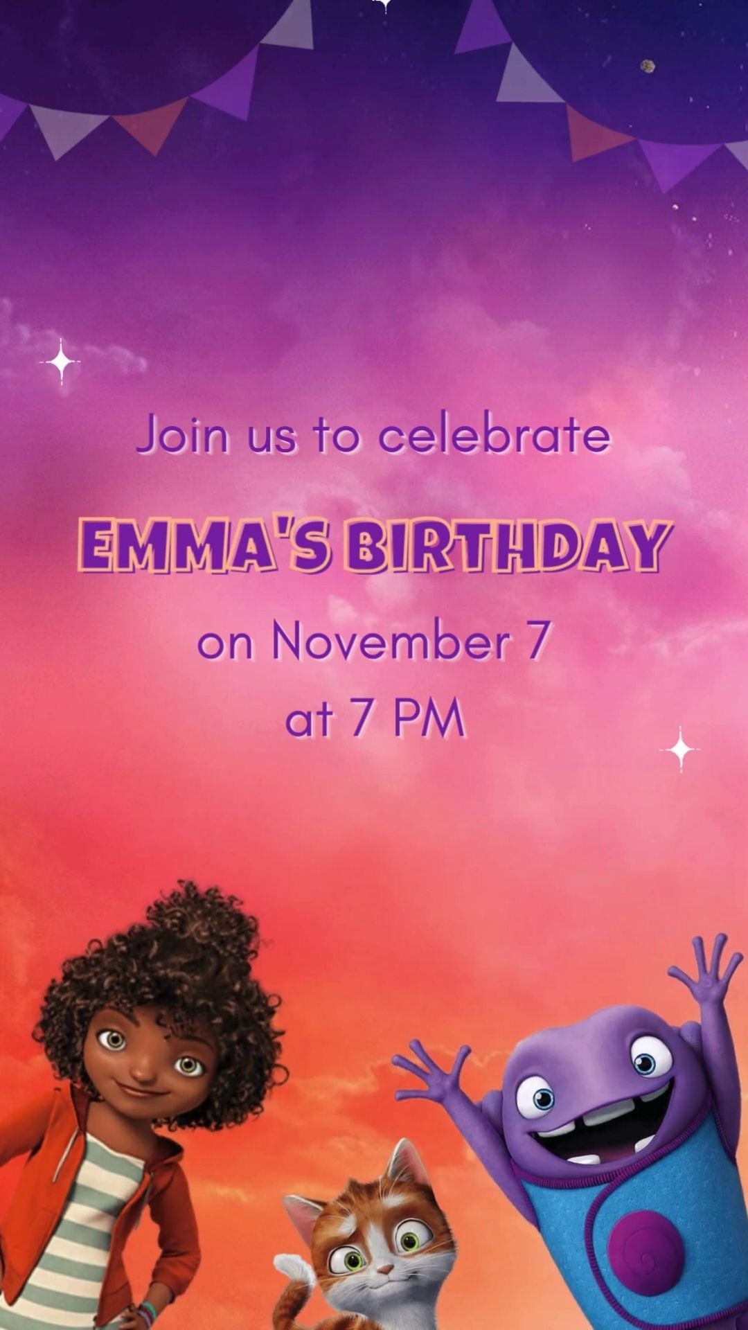 Home Birthday Video Invitation - Home Movie Theme Party Invite | Canva Template | Instant Download