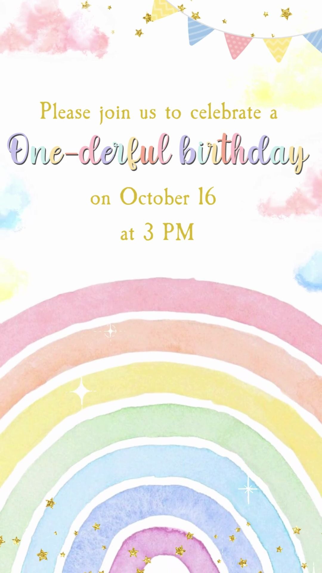 Pastel Rainbow Birthday Invitation - Pastel Colorful Rainbow Theme Party Invite | Canva Template | Instant Download