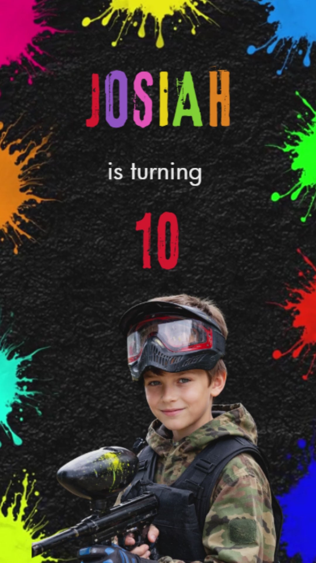Paintball Birthday Video Invitation - Paint Ball Party Invite | Canva Template | Instant Download