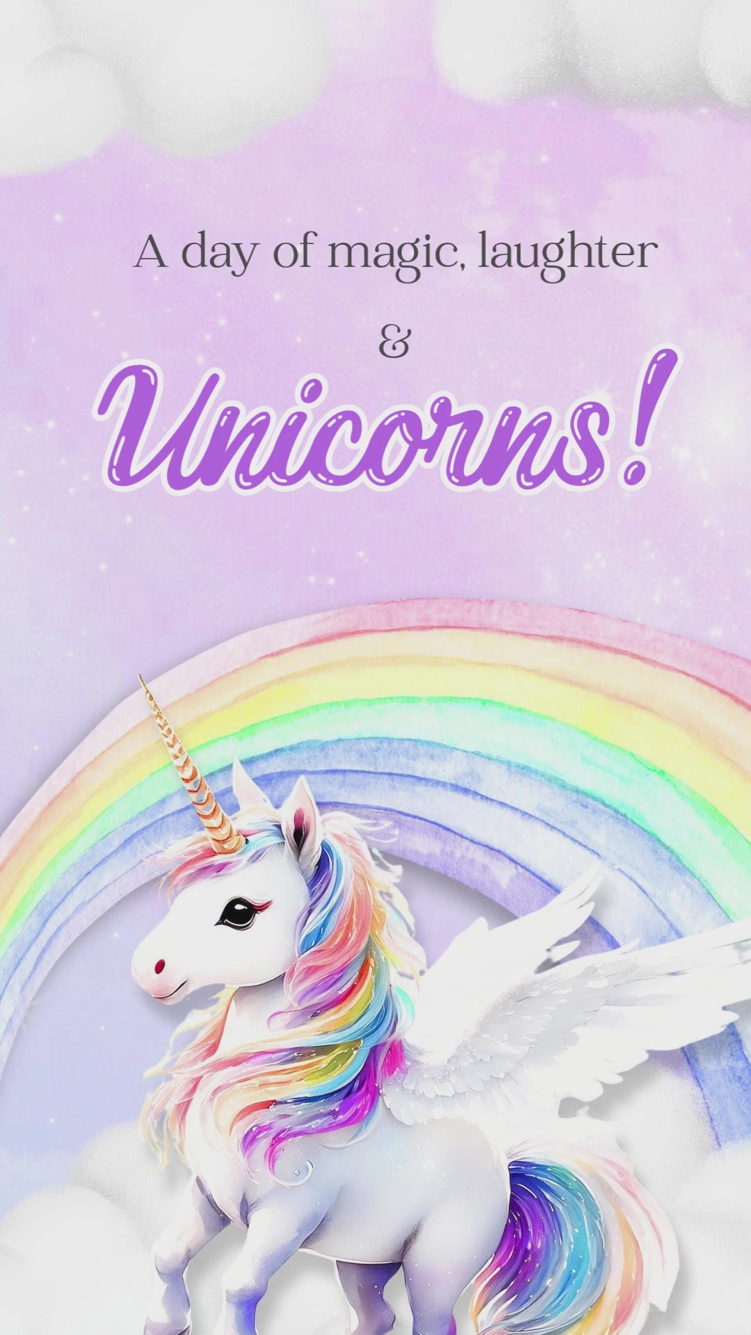 Animated Rainbow Unicorn birthday video invitation by UrNotInvited with magical theme for kids party.