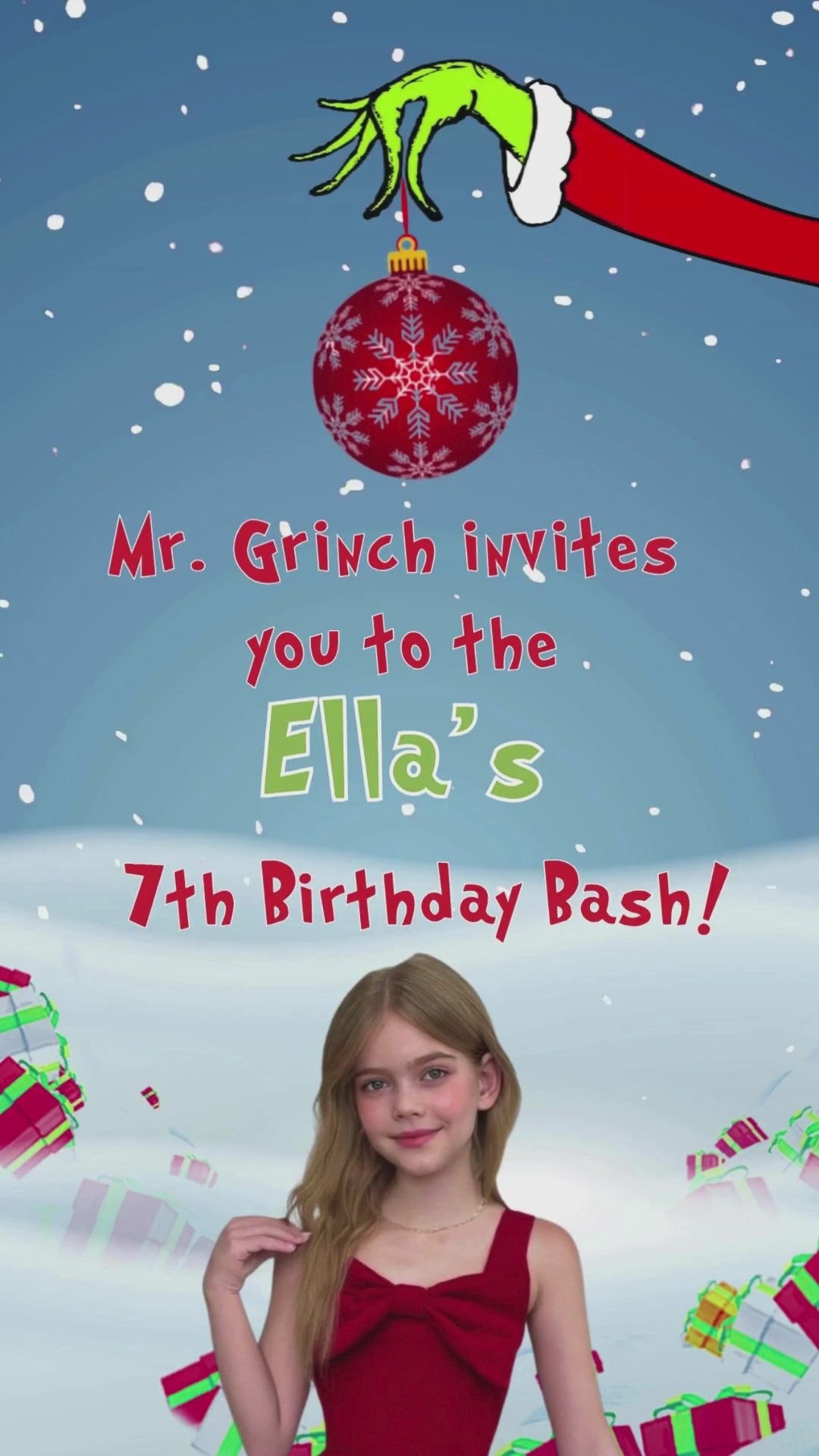 Grinch Festive Holiday Birthday Video Invitation | Canva Template | Instant Download