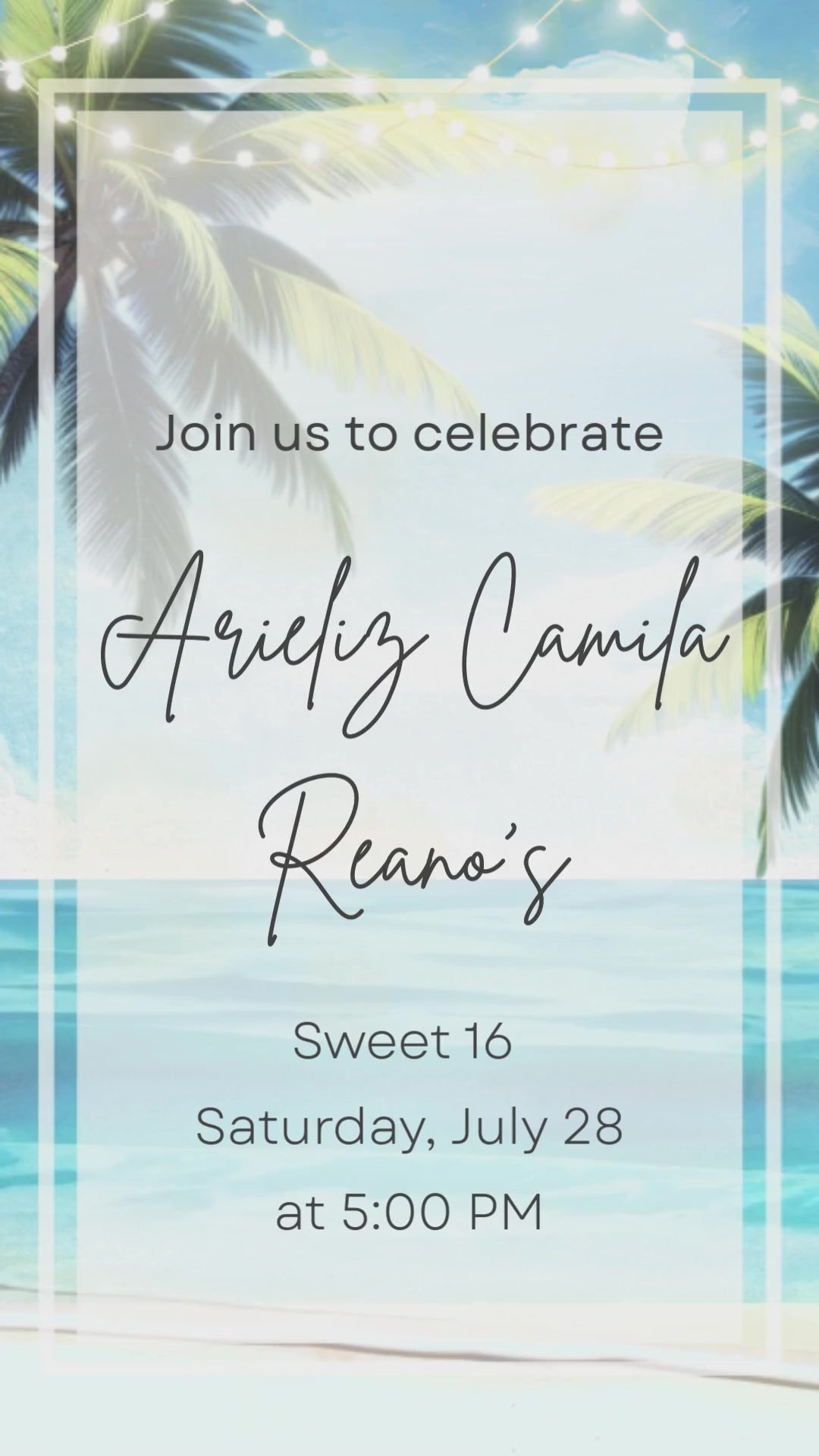 Tropical Beach Sweet 16 Invitation - Tropical Summer Beach Sixteen Birthday Party Invite | Canva Template | Instant Download