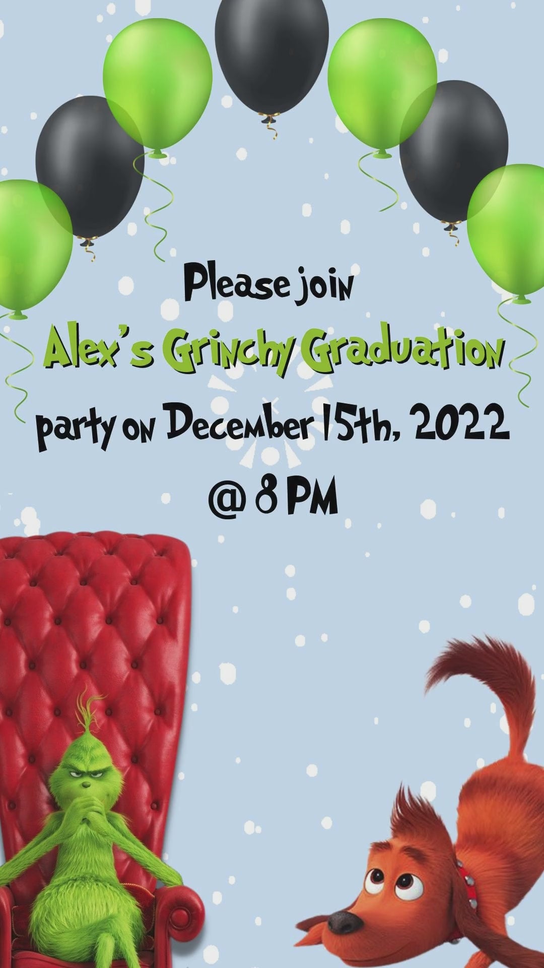 Grinch Graduation Video Invitation - Grinch Theme Graduation Party Digital Invite