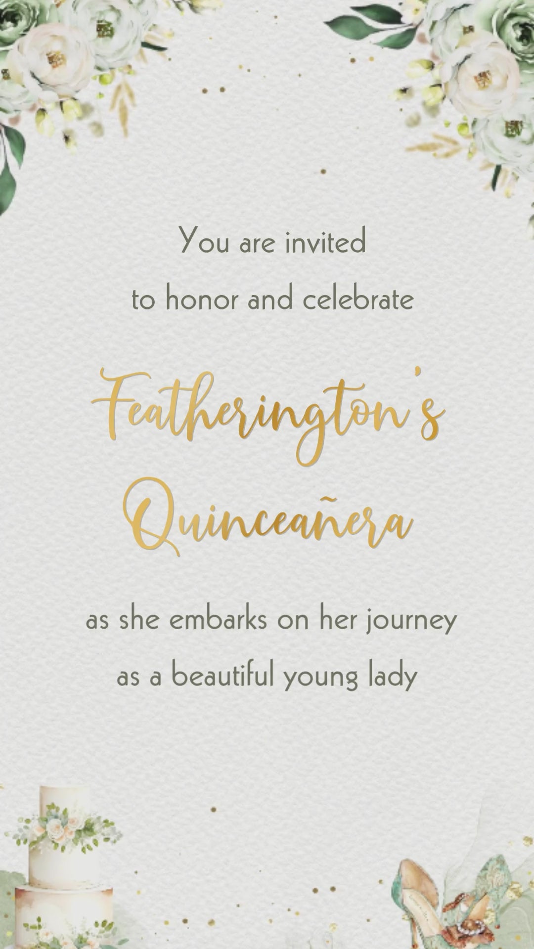 Sage Green Quinceañera Video Invitation - Sage Green Quinceañera Theme Quince Años Digital Invite