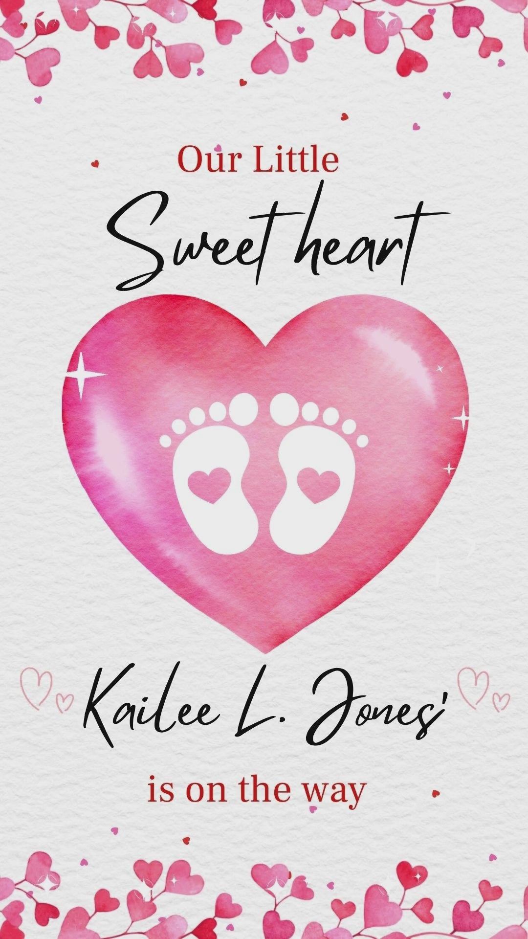 Sweet Heart Flowers Baby Shower Invitation - Sweet Heart Flowers Theme Party Invite