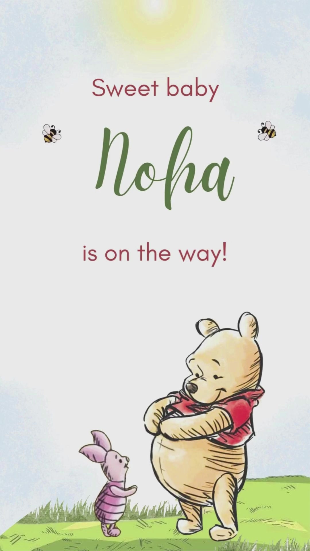 Winnie The Pooh Baby Shower Invite - Sweet Surprise Winnie The Pooh Baby Shower Invitation | Canva Template | Instant Download