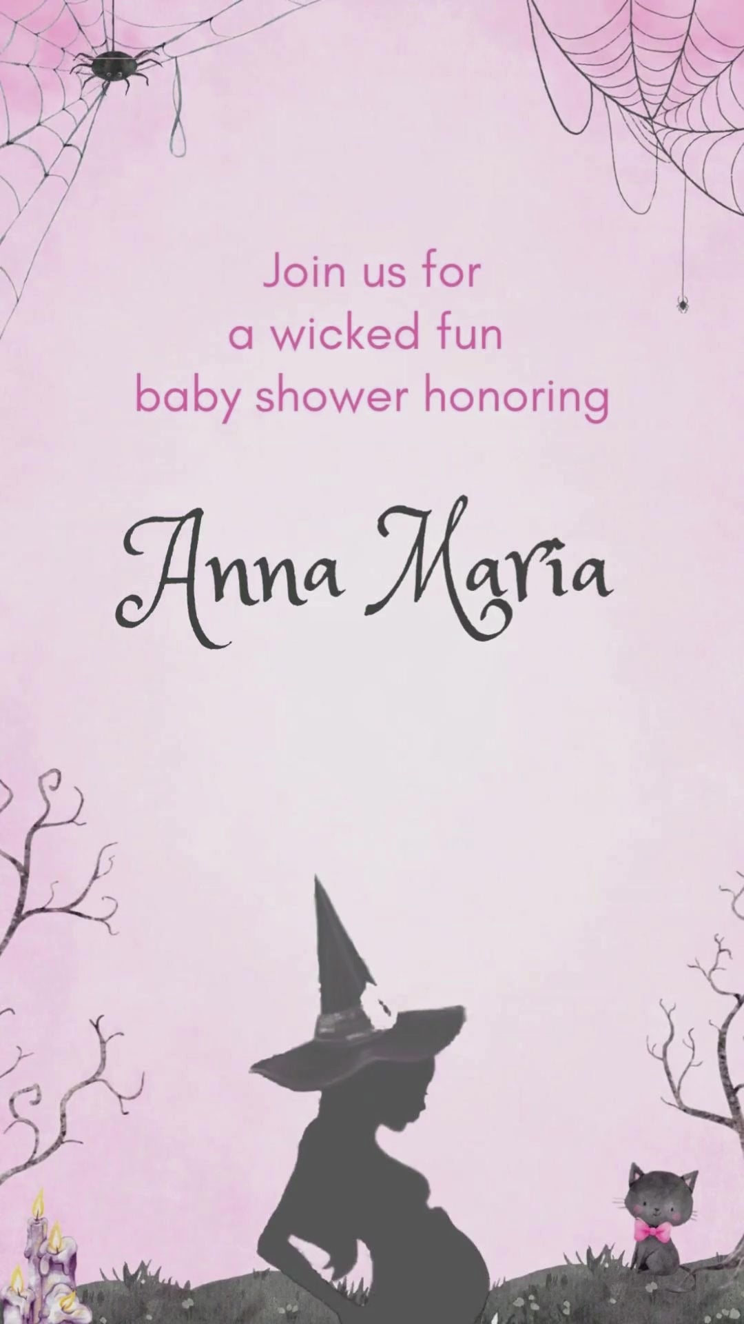 White-Pink Halloween Girl Baby Shower Animated Video Invitation | Canva Template | Instant Download