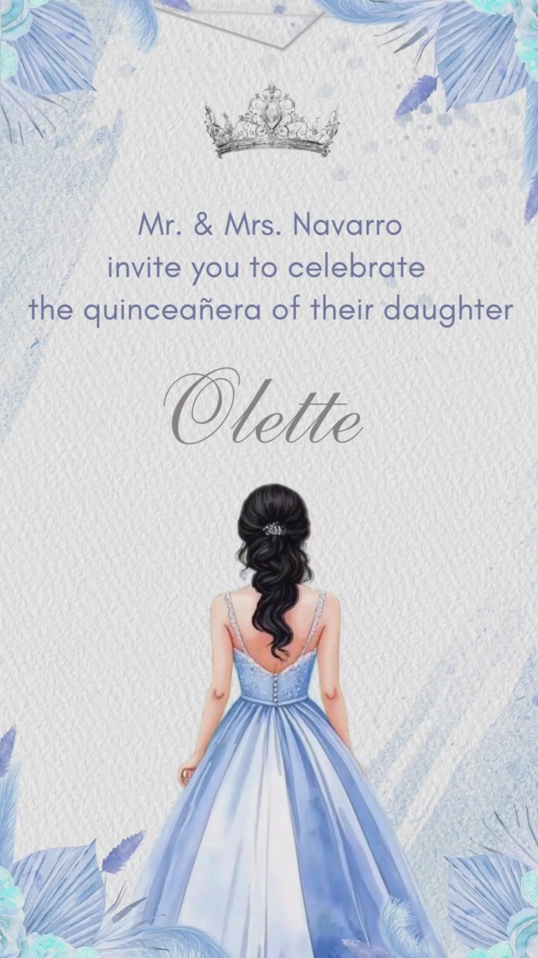 Elegant Dusty Blue Boho Quinceañera Video Invitation -Dusty Blue Boho Quinceañera invite