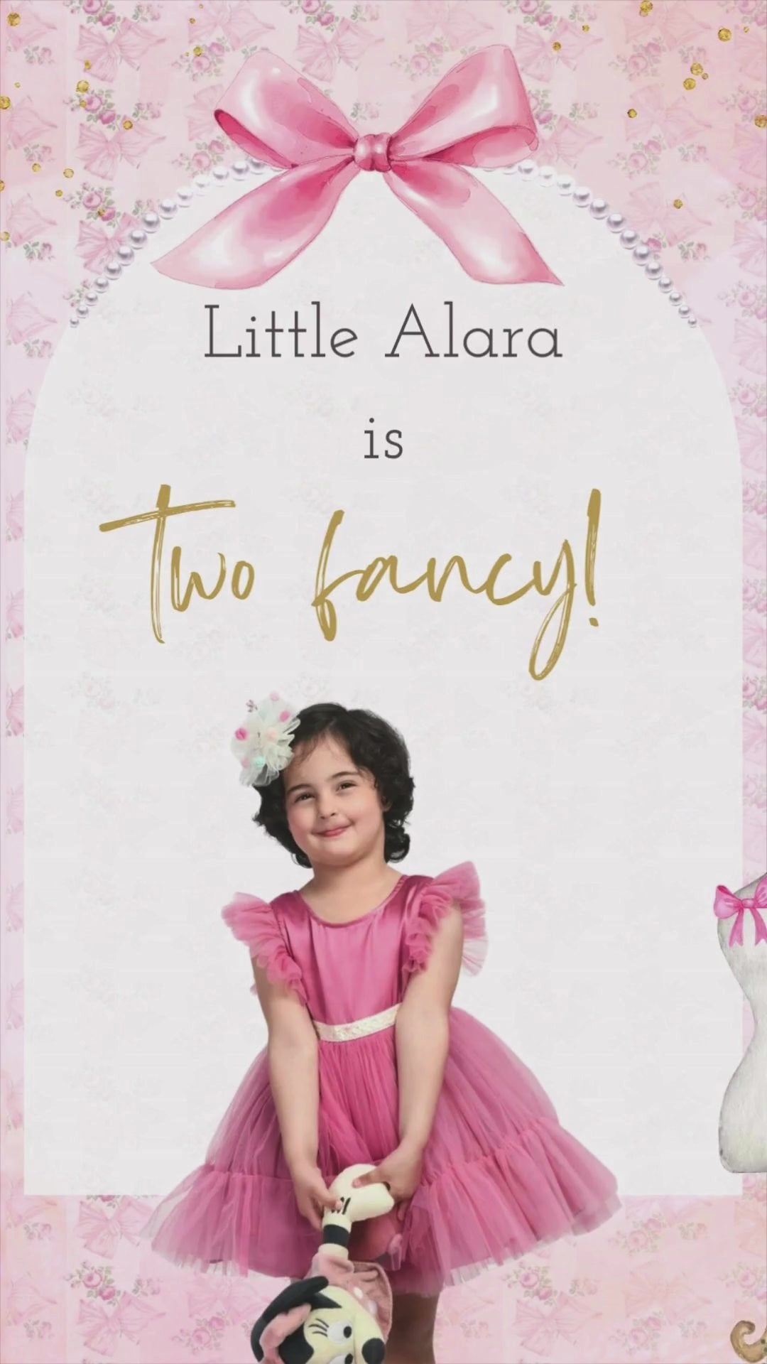 Fancy Pink Bow Girl Birthday Animated Video Invitation | Canva Template | Instant Download