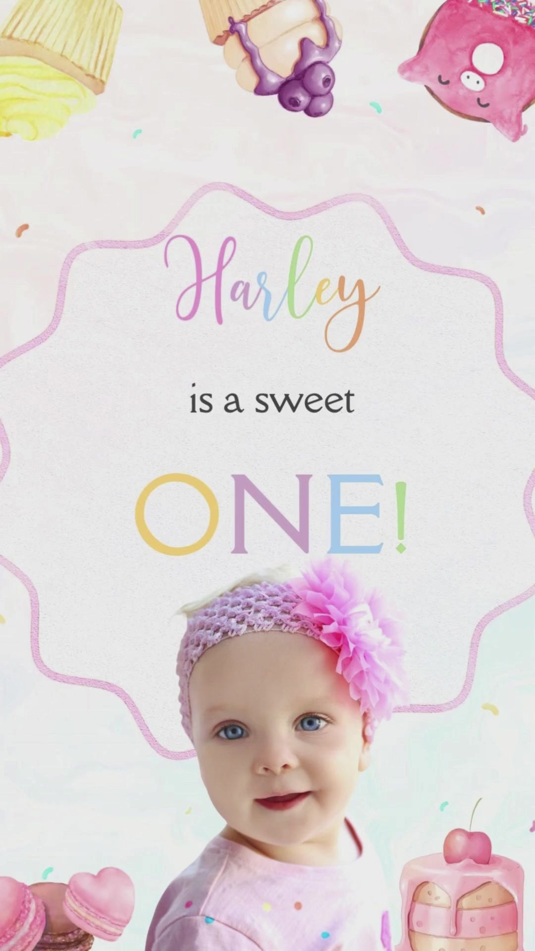 Sweet One Birthday Animated Video Invitation | Canva Template | Instant Download