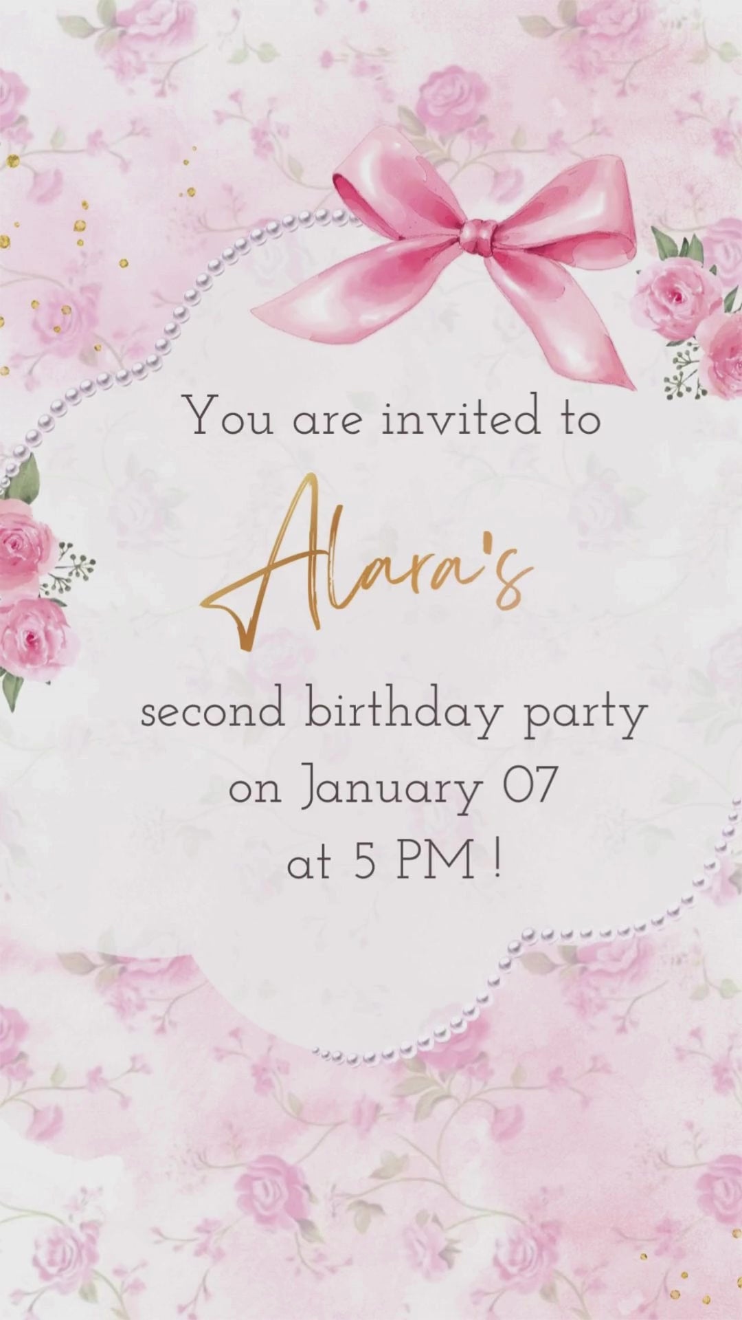 Fancy Pink Bow Girl Birthday Animated Video Invitation | Canva Template | Instant Download