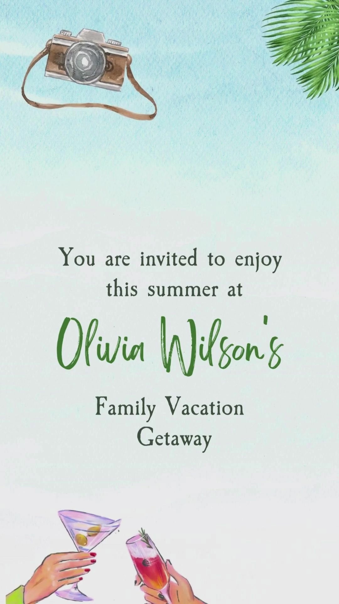 Summer Vacation Getaway Video Invitation - Summer Theme Digital Getaway Party Invite  | Canva Template | Instant Download