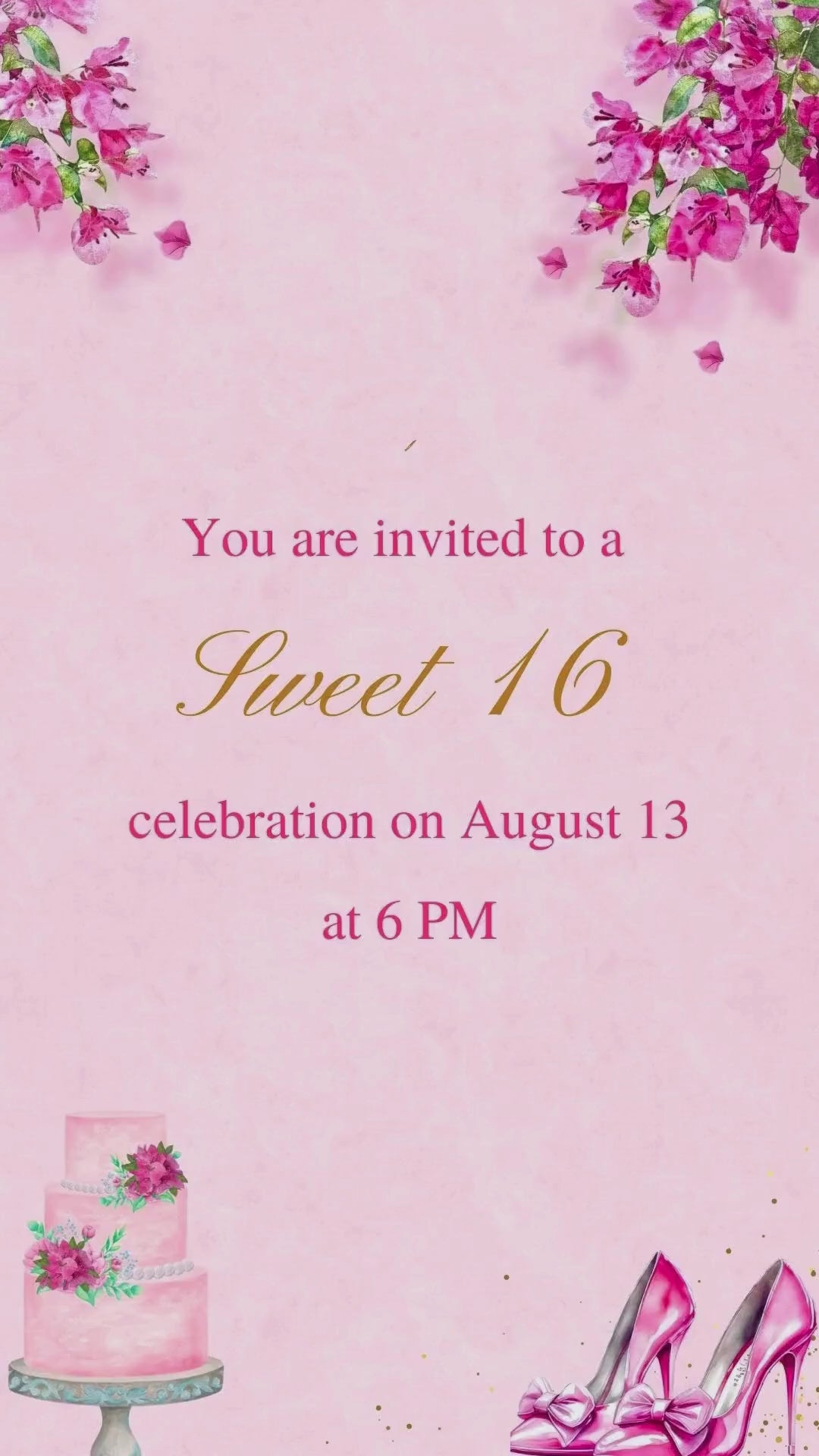 Hot Pink Floral and Butterfly Sweet 16 Video Invitation - Sweet 16 Butterfly & Floral Design Party Invite
