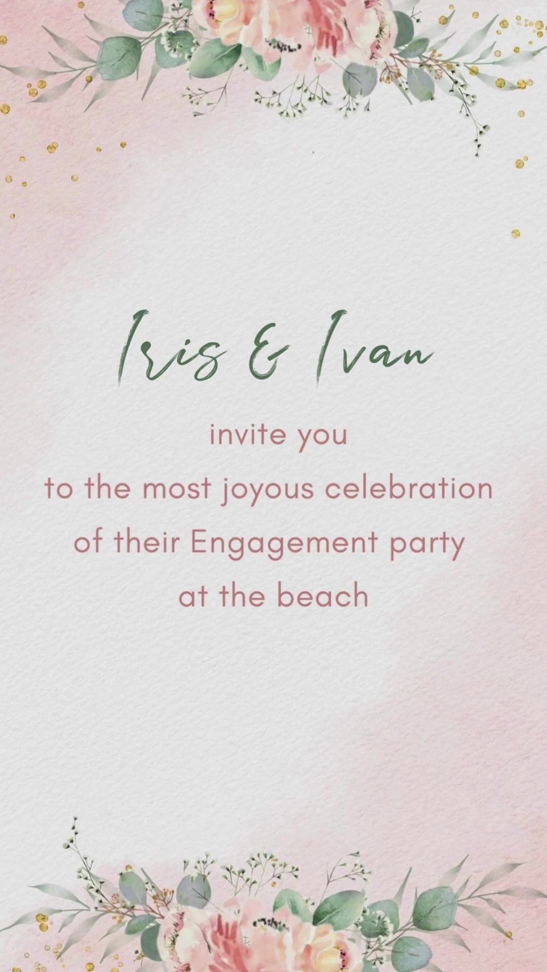 Golden simple Engagement Party Video Invitation - Celebration of Engagement Party Digital Invite | Canva Template | Instant Download