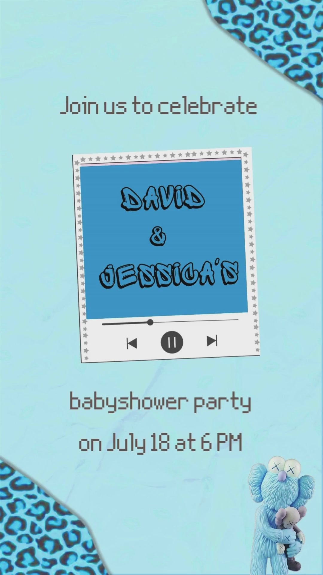 Kaws Blue Baby Shower Video Invitation - Kaws Blue Themed Baby Shower Invite