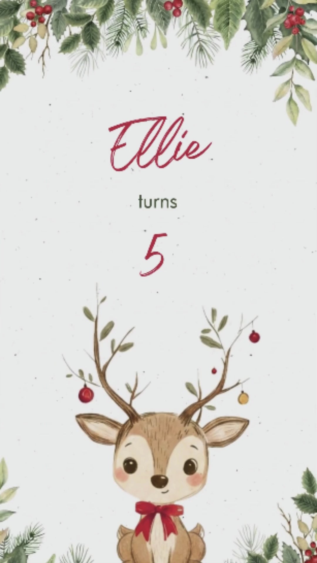 Cute Winter Reindeer Birthday video invitation - Oh Deer Reindeer Birthday Party Invite | Canva Template | Instant Download