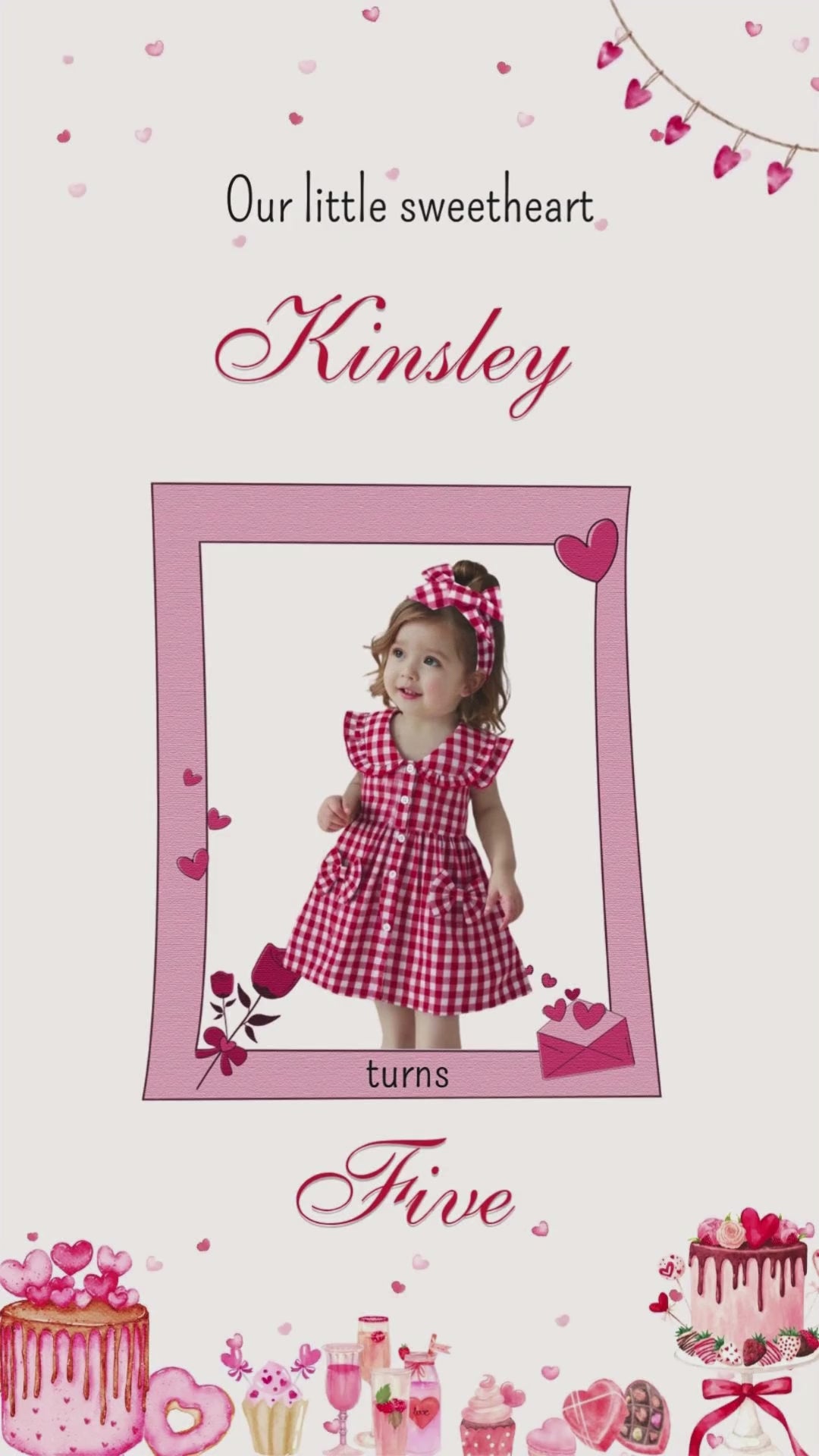 Valentine birthday video invitation with hearts and animated candles