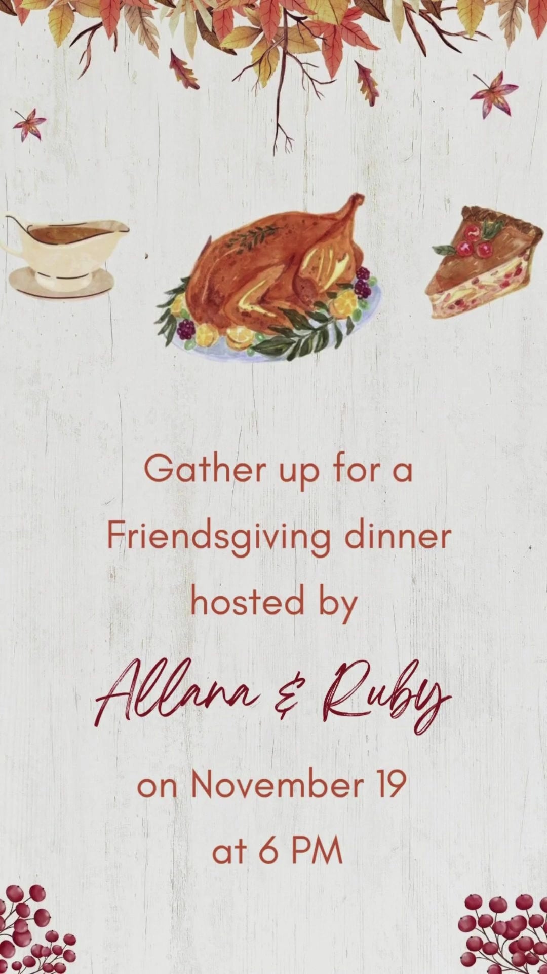 Friendsgiving Thanksgiving Video Invitation -  Friendsgiving Thanksgiving Theme Denner Invite